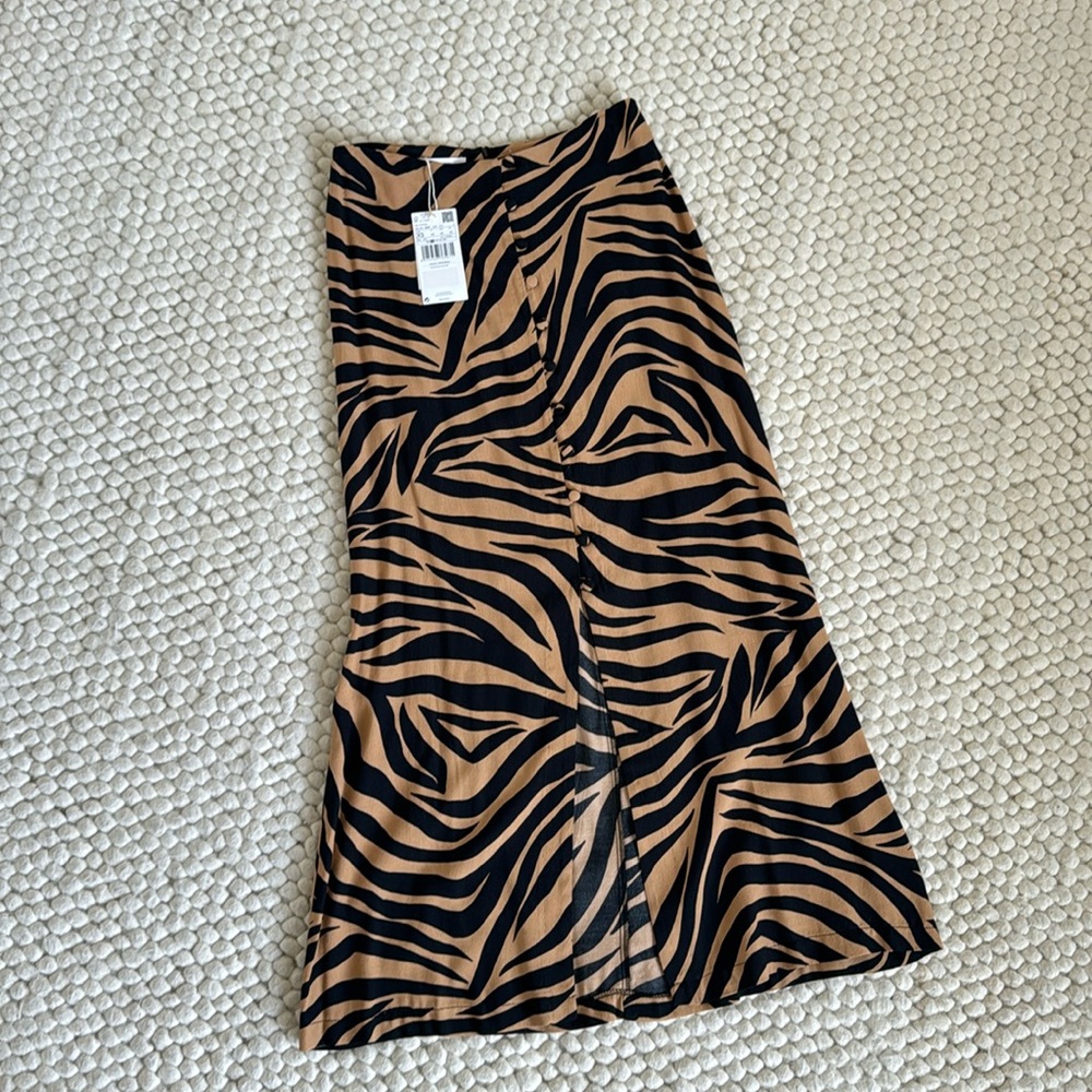 Mango midi skirt zebra print XS